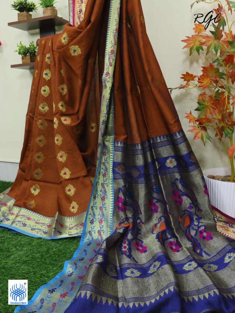 Rust Bengal Katan Silk Paithani Saree - Image 6