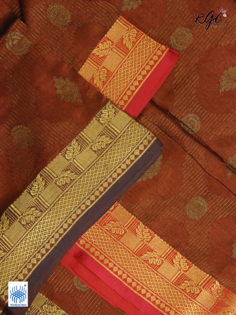 Rust Bengal Katan Silk Zari Emboss Saree - Image 3