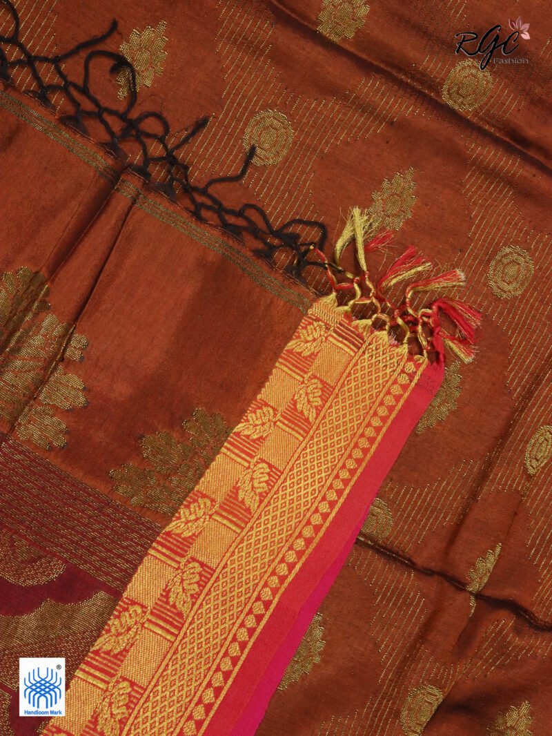 Rust Bengal Katan Silk Zari Emboss Saree - Image 4