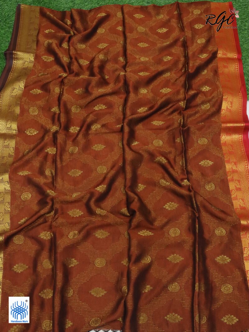 Rust Bengal Katan Silk Zari Emboss Saree - Image 5