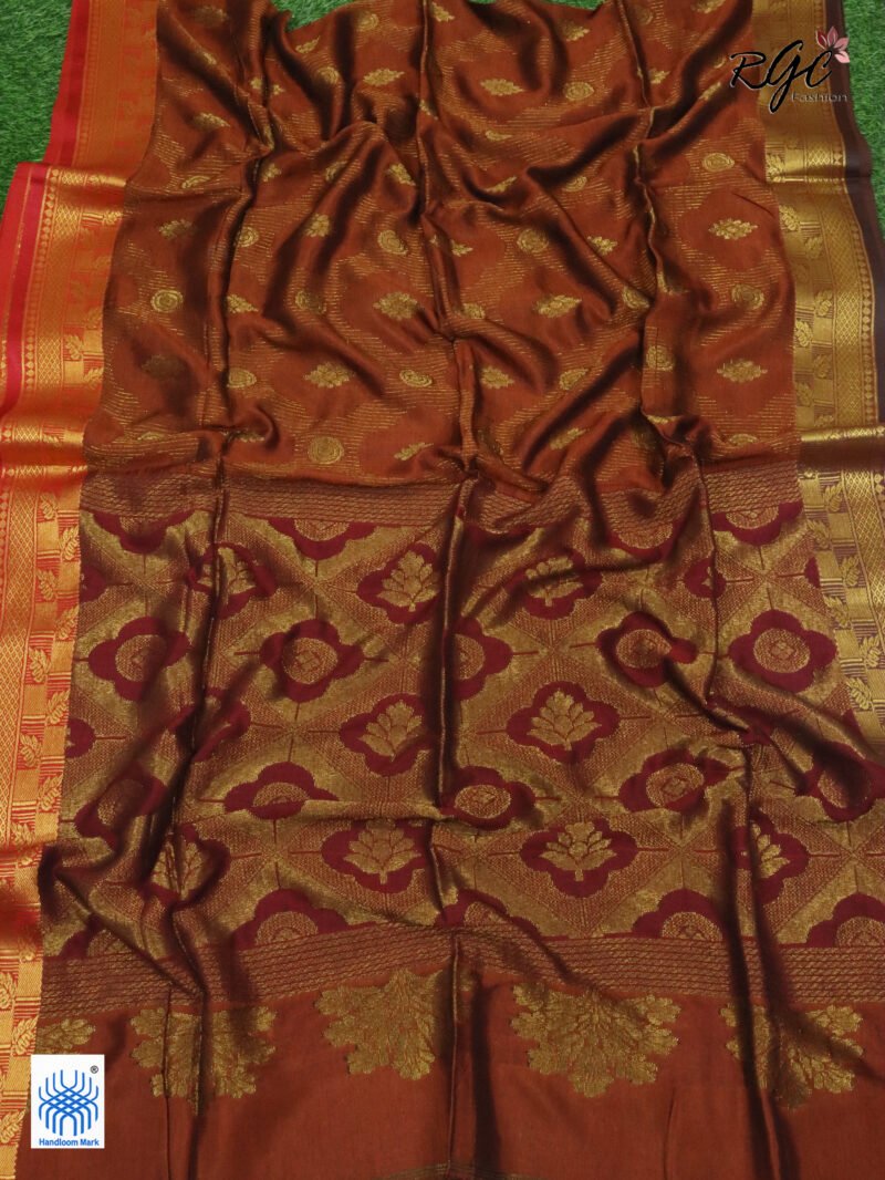 Rust Bengal Katan Silk Zari Emboss Saree - Image 6