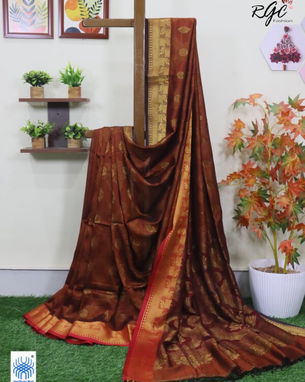 Rust Bengal Katan Silk Zari Emboss Saree