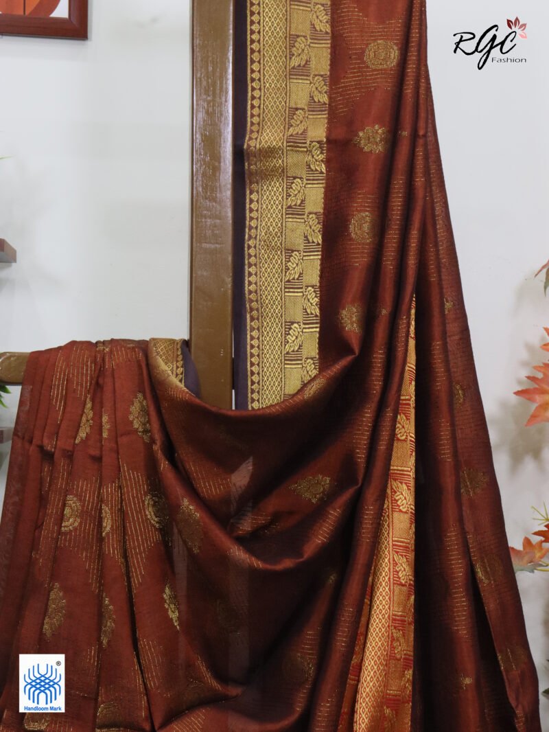 Rust Bengal Katan Silk Zari Emboss Saree - Image 7