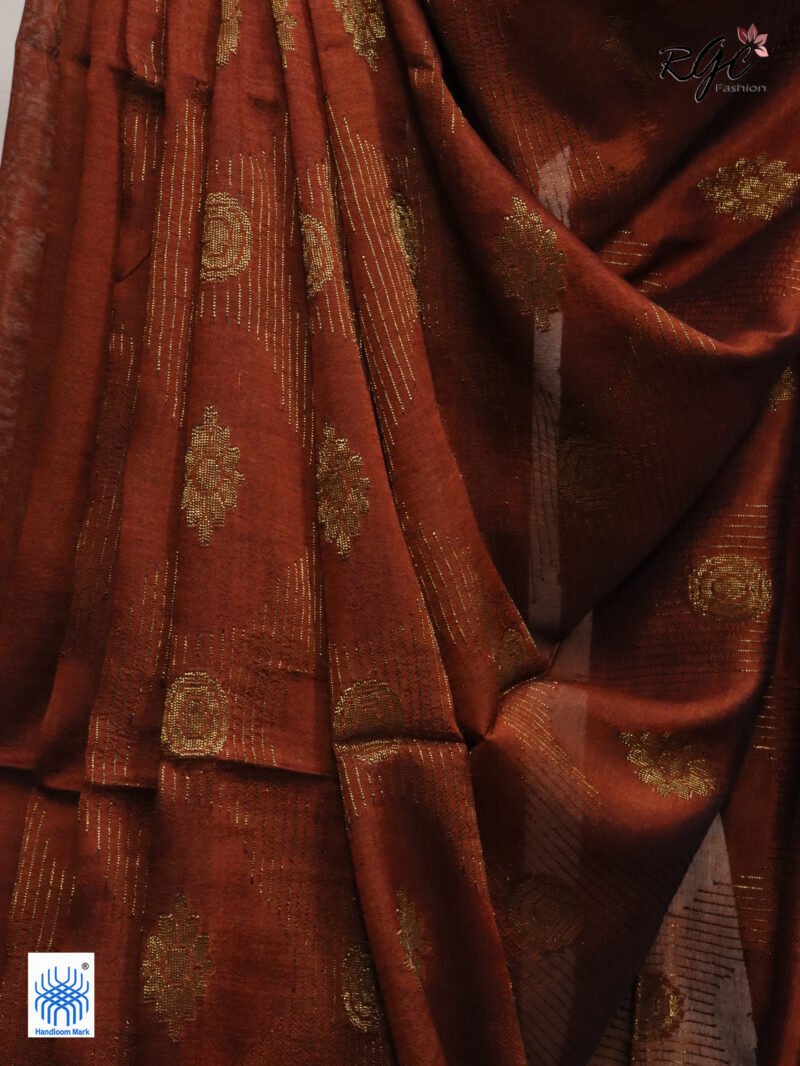 Rust Bengal Katan Silk Zari Emboss Saree - Image 9