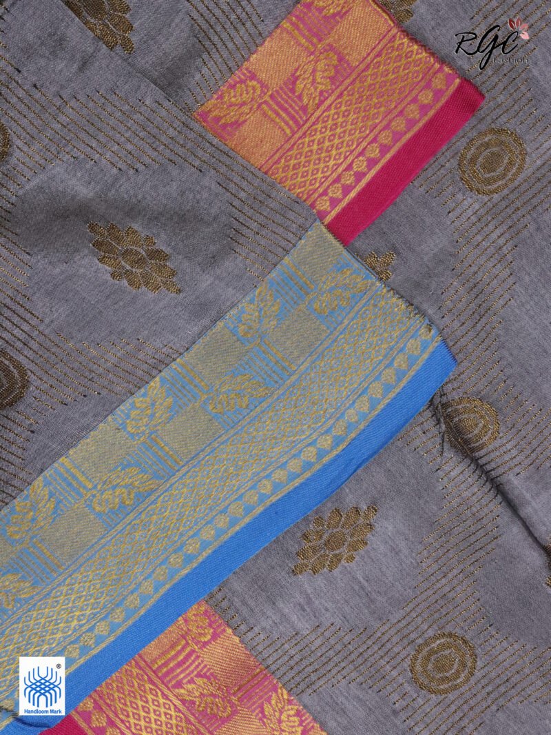 Gray Bengal Katan Silk Zari Emboss Saree - Image 3