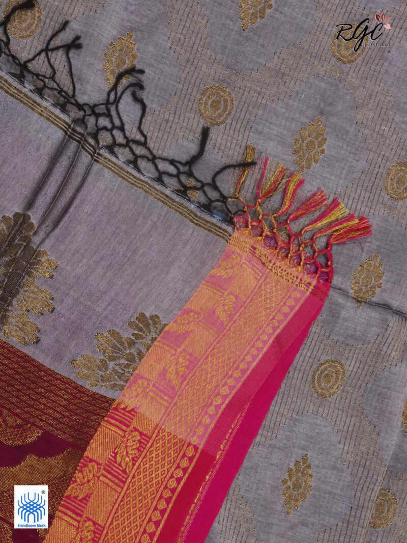 Gray Bengal Katan Silk Zari Emboss Saree - Image 4
