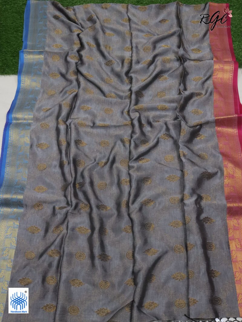 Gray Bengal Katan Silk Zari Emboss Saree - Image 5