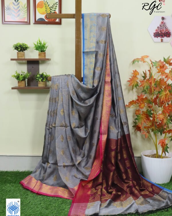 Gray Bengal Katan Silk Zari Emboss Saree