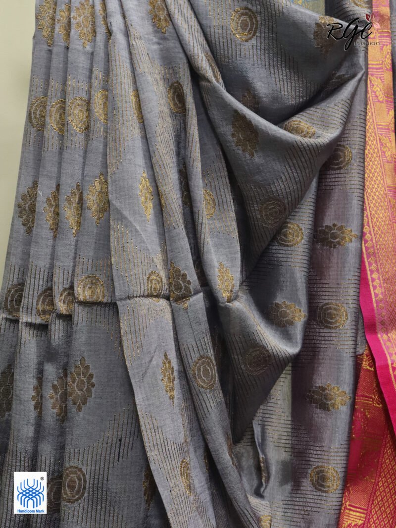 Gray Bengal Katan Silk Zari Emboss Saree - Image 9