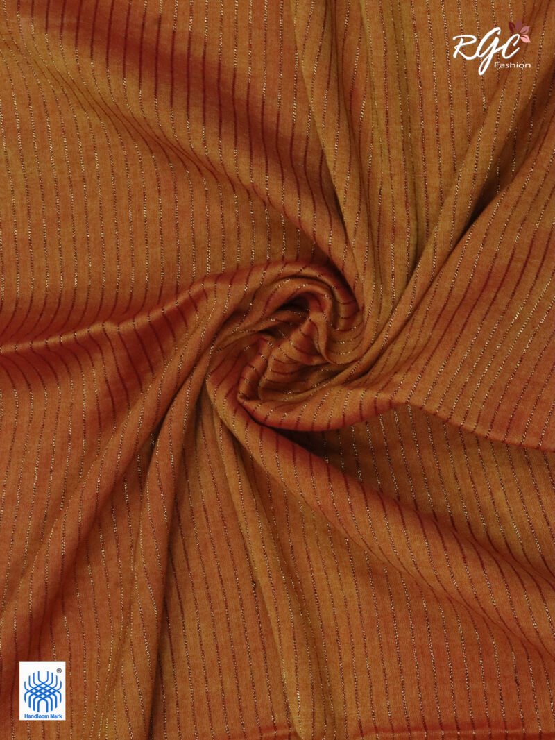 Red Paisley Design Organic Linen Benarasi Saree - Image 9