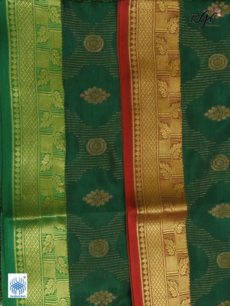 Bottle Green Bengal Katan Silk Zari Emboss Saree - Image 2