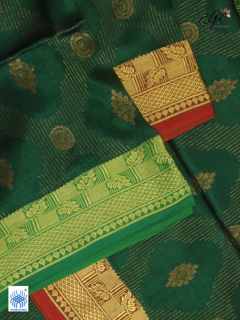 Bottle Green Bengal Katan Silk Zari Emboss Saree - Image 3