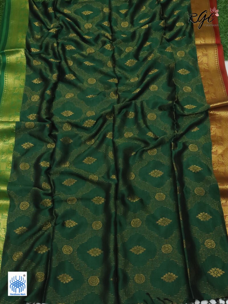Bottle Green Bengal Katan Silk Zari Emboss Saree - Image 5