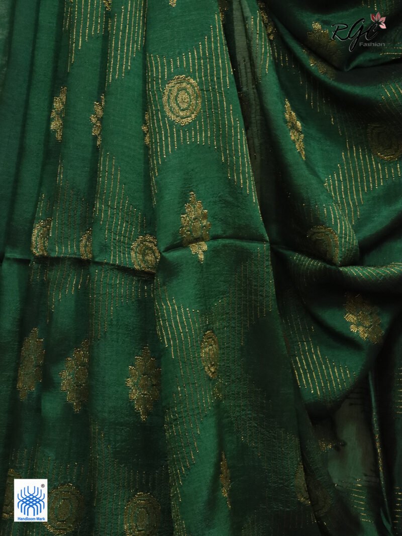Bottle Green Bengal Katan Silk Zari Emboss Saree - Image 9