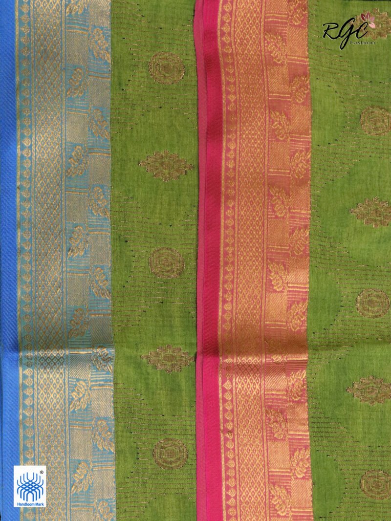 Neon Green Bengal Katan Silk Zari Emboss Saree - Image 2