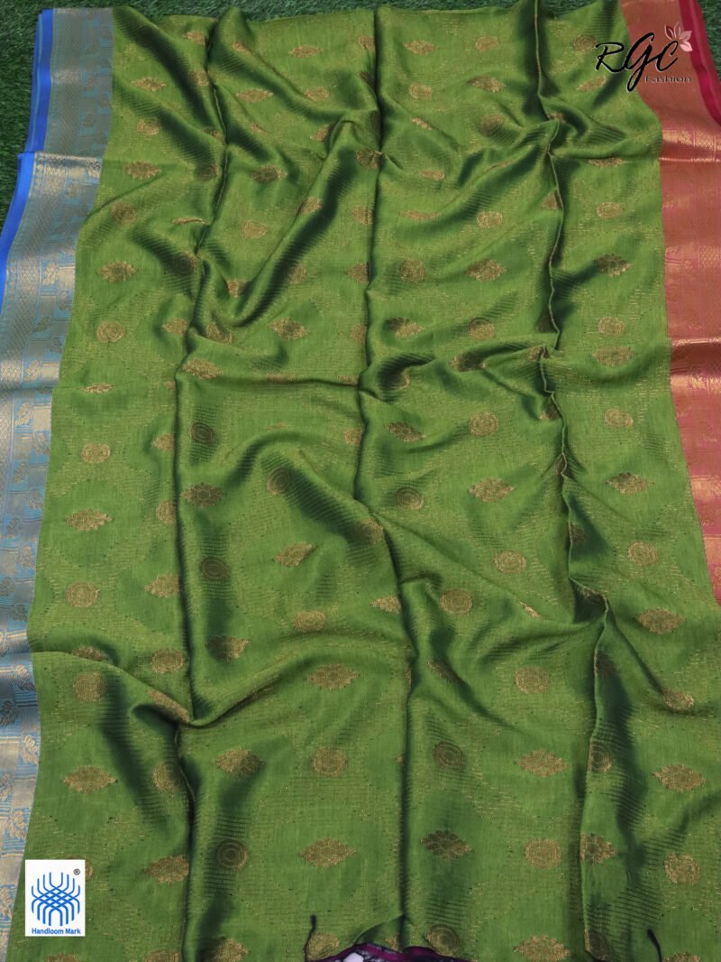 Neon Green Bengal Katan Silk Zari Emboss Saree - Image 5