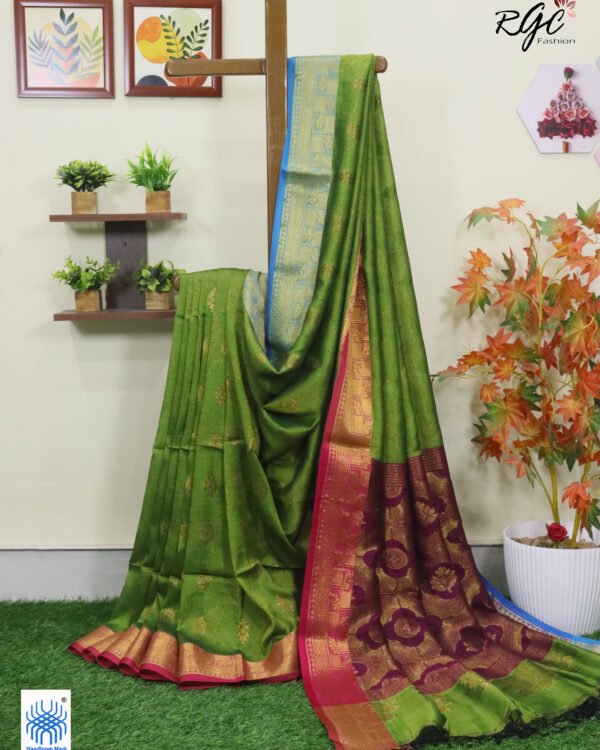 Neon Green Bengal Katan Silk Zari Emboss Saree