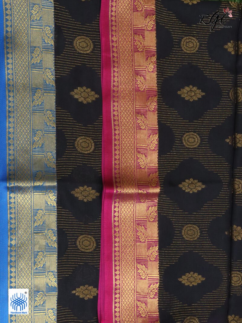 Black Bengal Katan Silk Zari Emboss Saree - Image 2