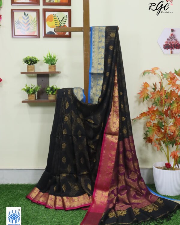 Black Bengal Katan Silk Zari Emboss Saree