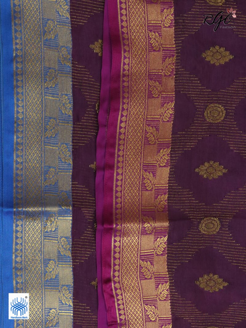 Dark Purple Katan Silk Zari Emboss Saree - Image 2