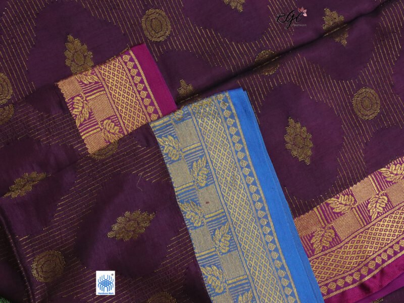 Dark Purple Katan Silk Zari Emboss Saree - Image 3