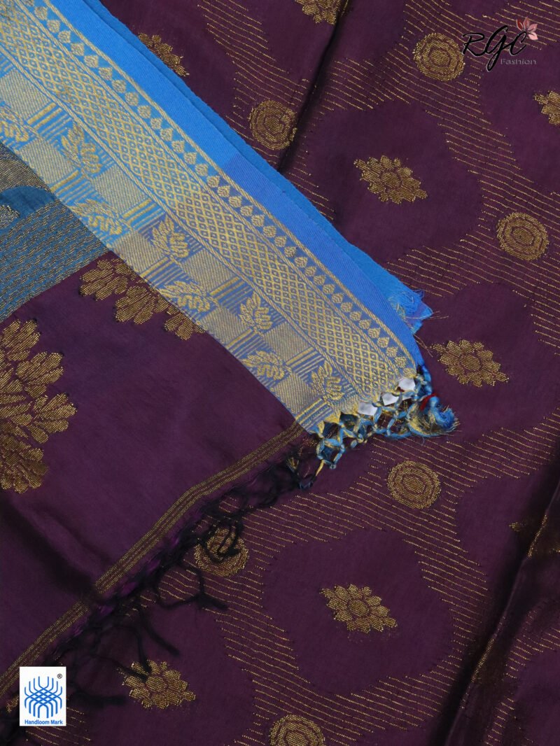 Dark Purple Katan Silk Zari Emboss Saree - Image 4