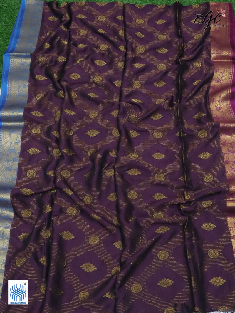 Dark Purple Katan Silk Zari Emboss Saree - Image 5