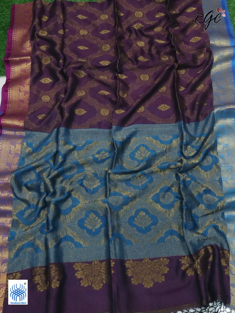 Dark Purple Katan Silk Zari Emboss Saree - Image 6