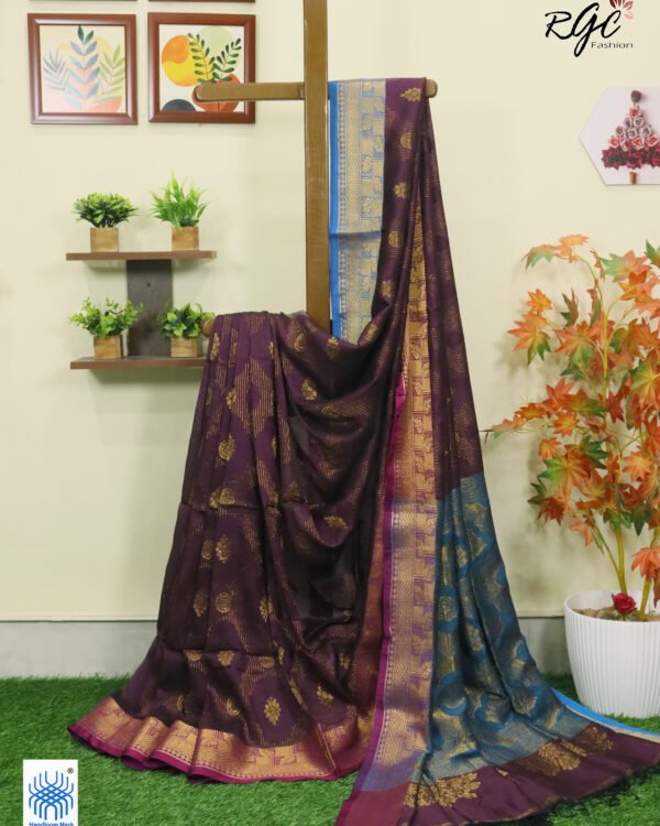 Dark Purple Katan Silk Zari Emboss Saree