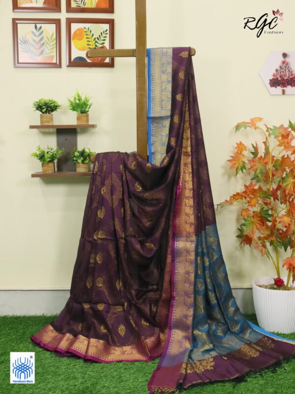 Dark Purple Bengal Handloom Katan Silk Zari Emboss Saree