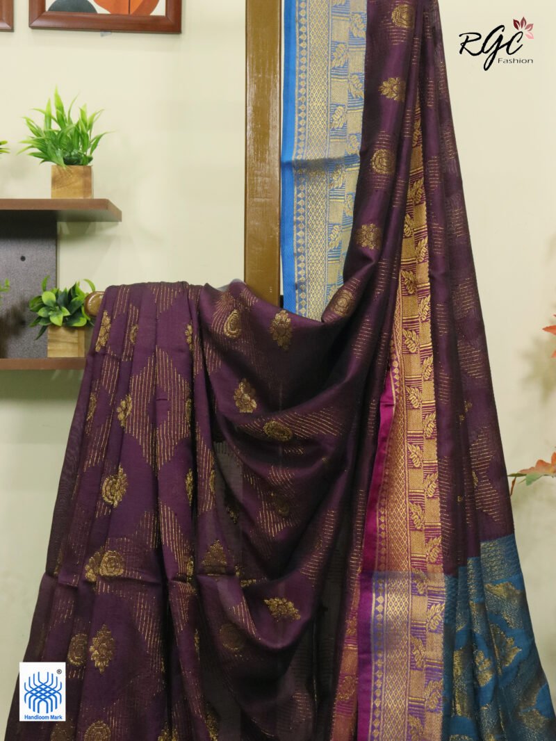 Dark Purple Katan Silk Zari Emboss Saree - Image 8