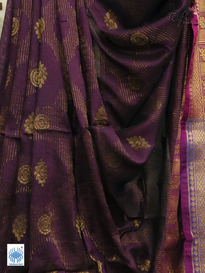 Dark Purple Katan Silk Zari Emboss Saree - Image 9