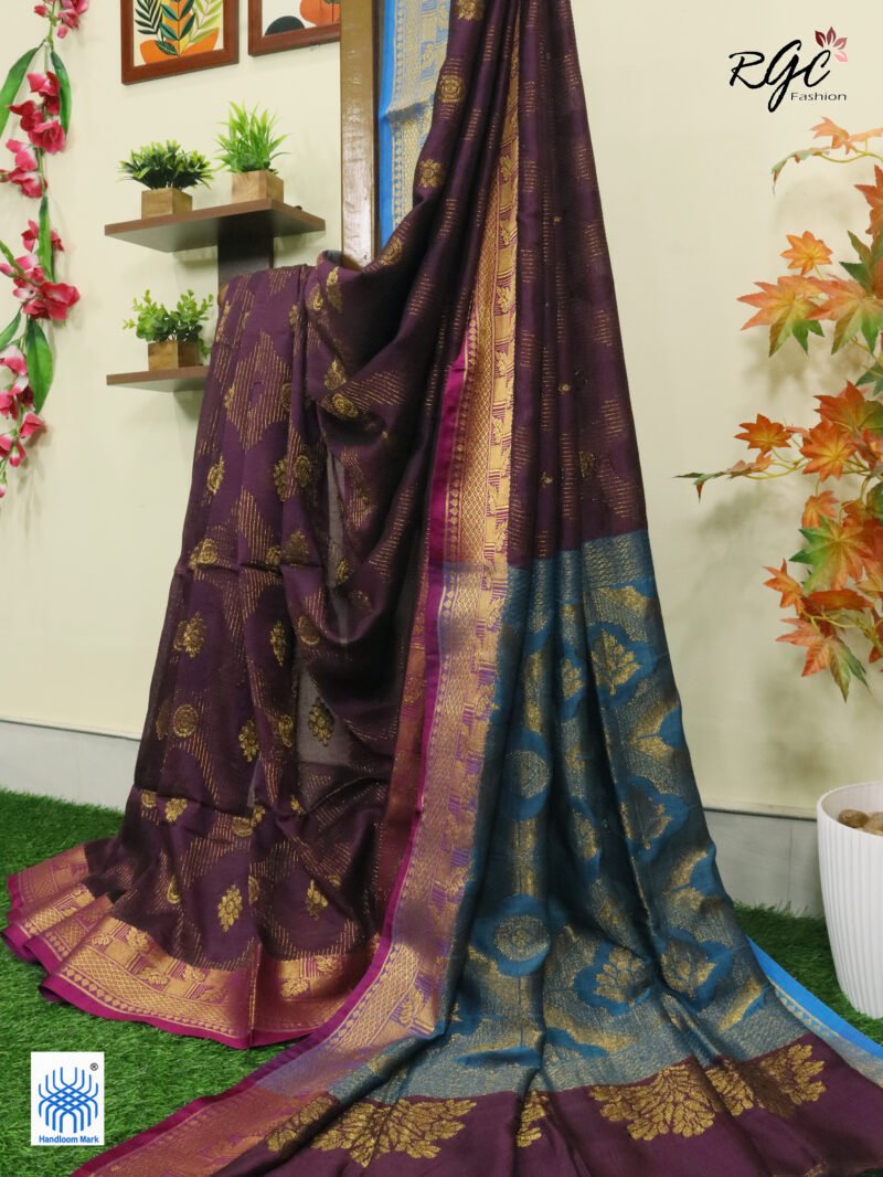 Dark Purple Katan Silk Zari Emboss Saree - Image 10