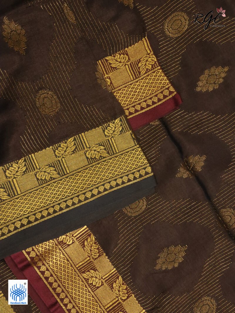 Brown Katan Silk Zari Emboss Saree - Image 3