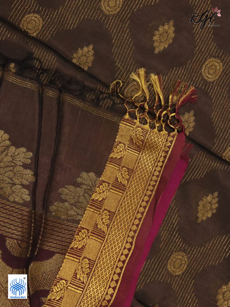 Brown Katan Silk Zari Emboss Saree - Image 4