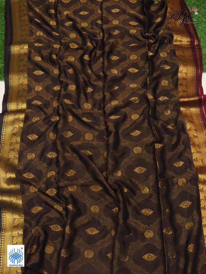 Brown Katan Silk Zari Emboss Saree - Image 5