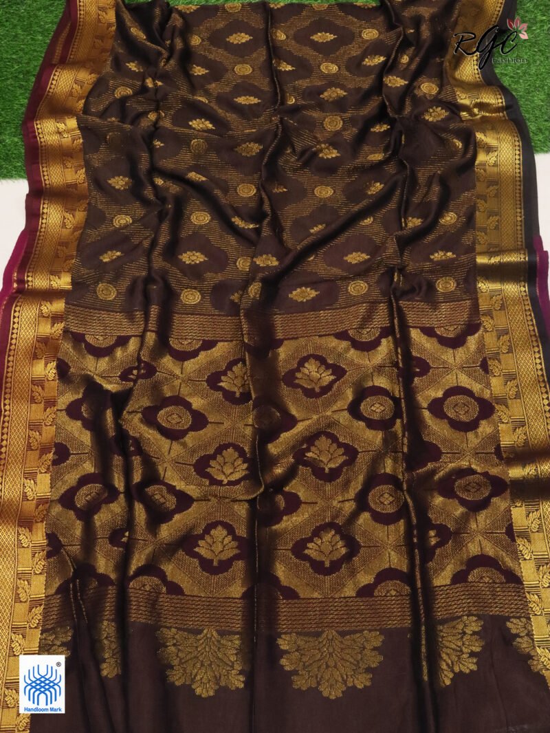 Brown Katan Silk Zari Emboss Saree - Image 6
