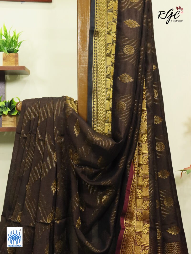 Brown Katan Silk Zari Emboss Saree - Image 8