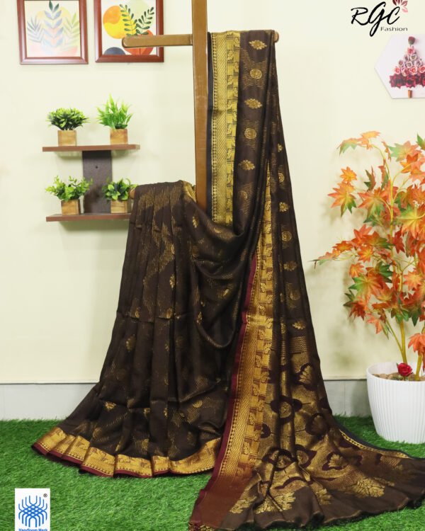 Brown Katan Silk Zari Emboss Saree