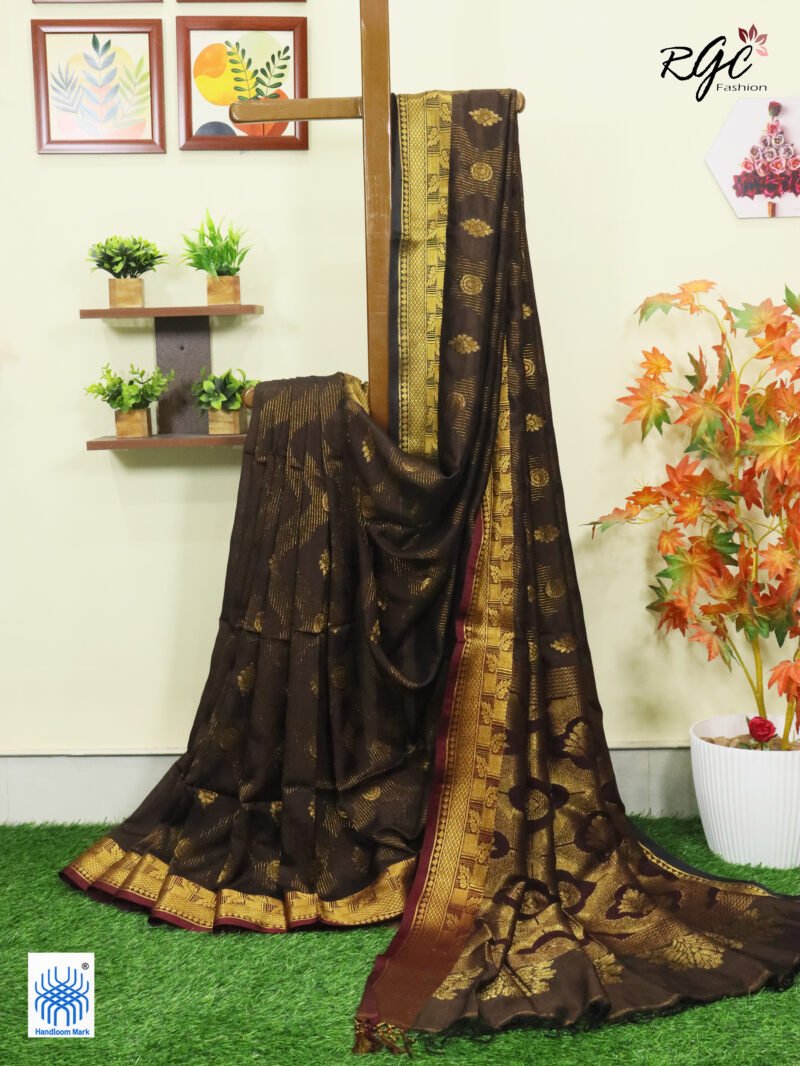 Brown Katan Silk Zari Emboss Saree