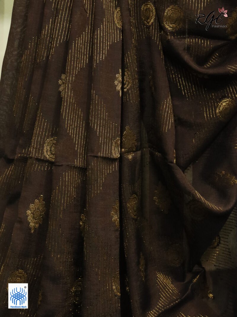 Brown Katan Silk Zari Emboss Saree - Image 9