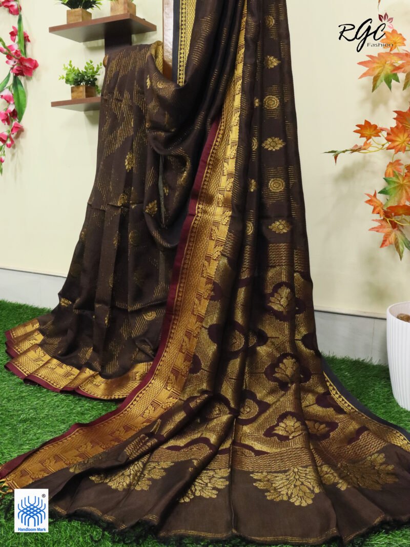 Brown Katan Silk Zari Emboss Saree - Image 10