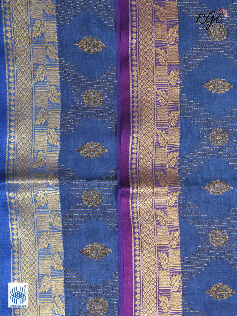 Deep Sky Blue Katan Silk Zari Emboss Saree - Image 2