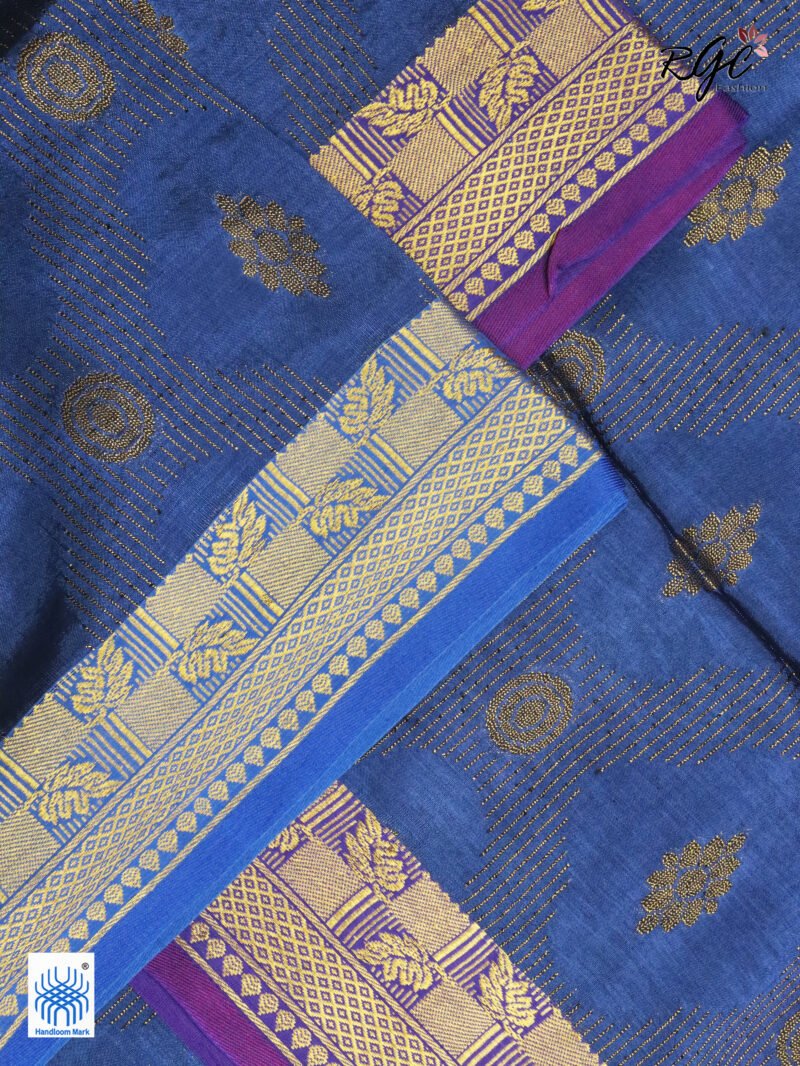 Deep Sky Blue Katan Silk Zari Emboss Saree - Image 3