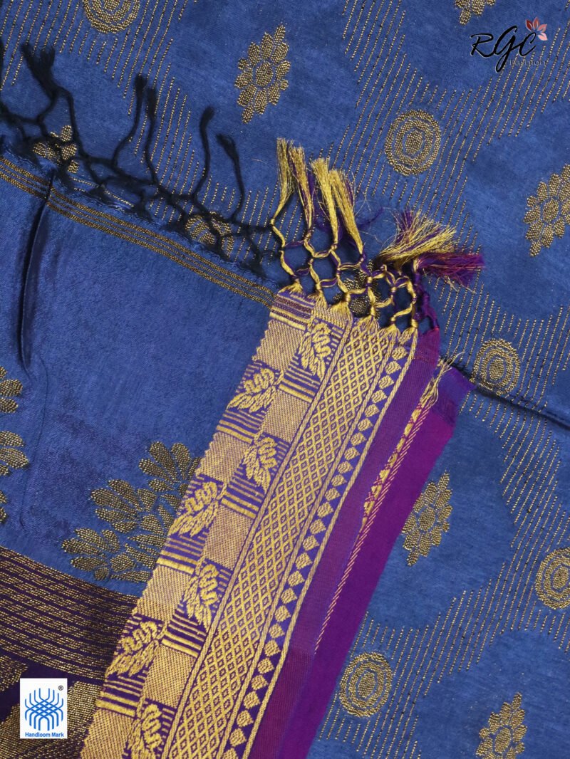 Deep Sky Blue Katan Silk Zari Emboss Saree - Image 4