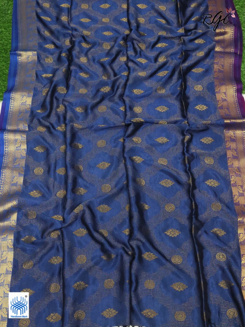 Deep Sky Blue Katan Silk Zari Emboss Saree - Image 5
