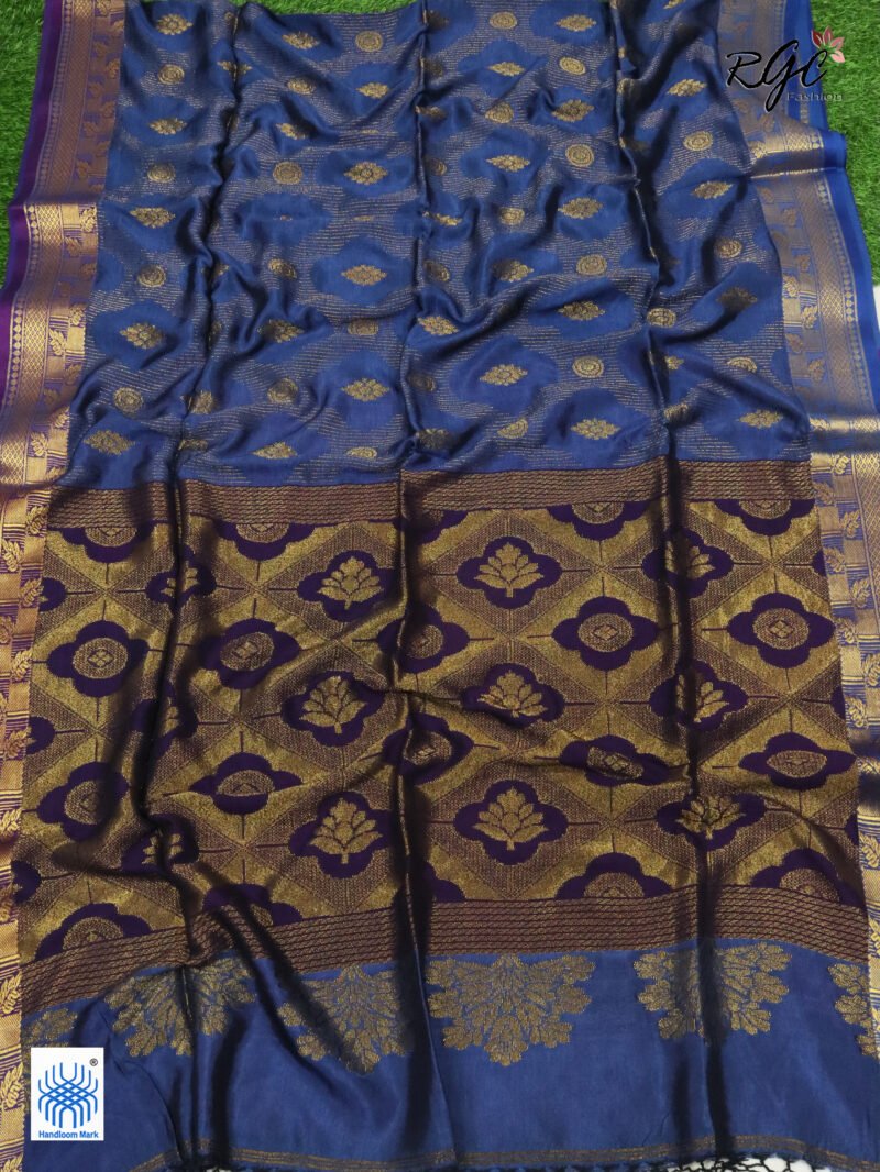 Deep Sky Blue Katan Silk Zari Emboss Saree - Image 6