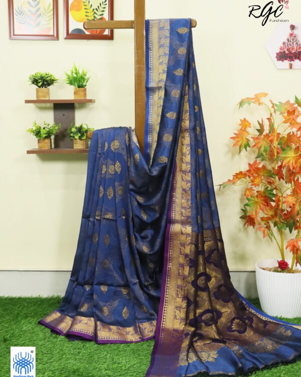 Deep Sky Blue Katan Silk Zari Emboss Saree