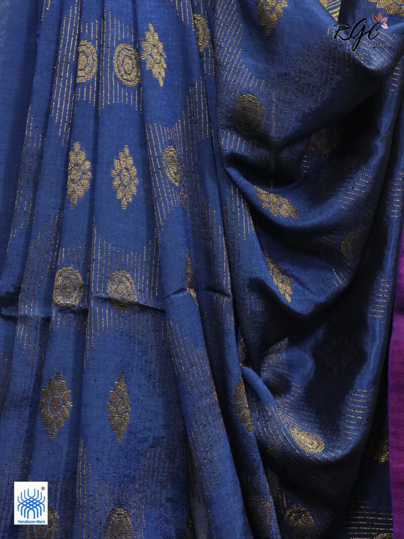 Deep Sky Blue Katan Silk Zari Emboss Saree - Image 9