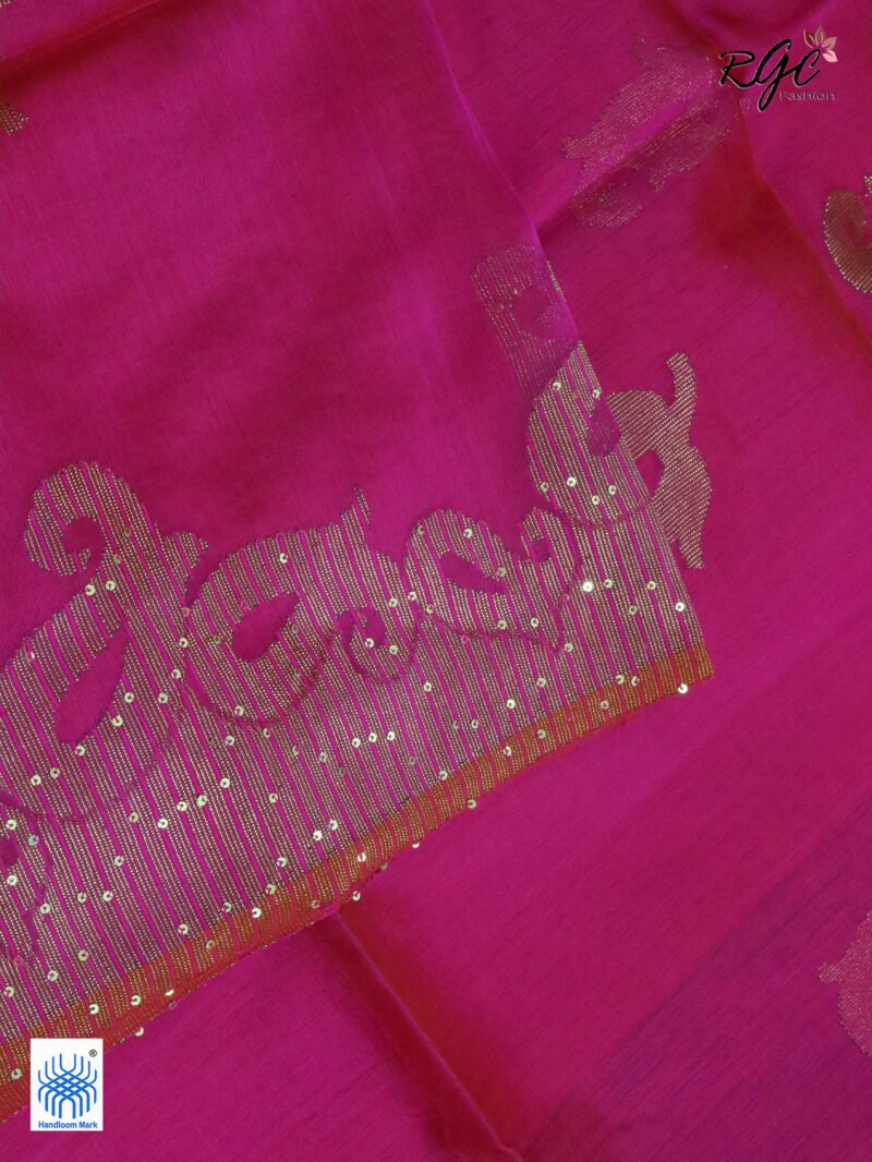 Rani Matka Muslin Silk Antique Zari Sequence Work Jamdani Saree - Image 3